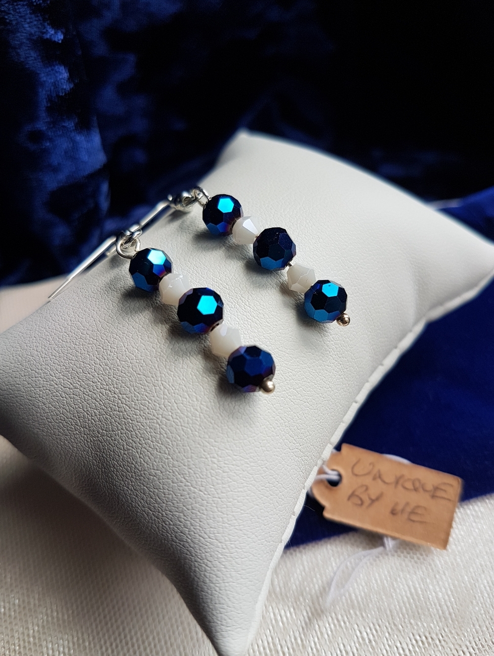 Swarovski Elements Metallic Blue & White Delicate Choker Necklace NEW - Picture 9 of 15